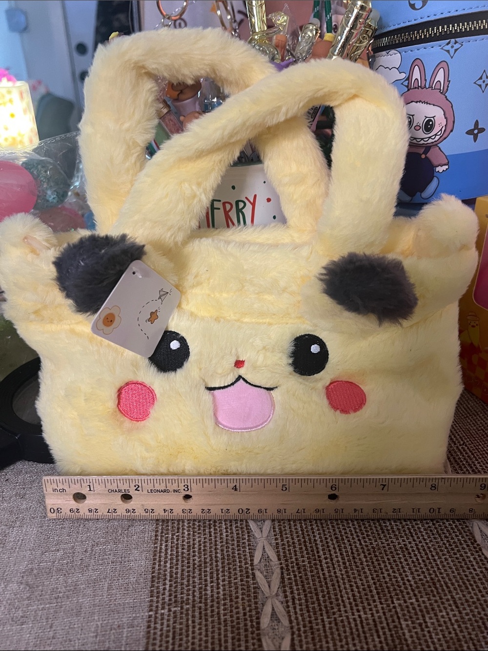 NWT Yellow Plush Character Tote Bag for Kids - Cute Animal Face
